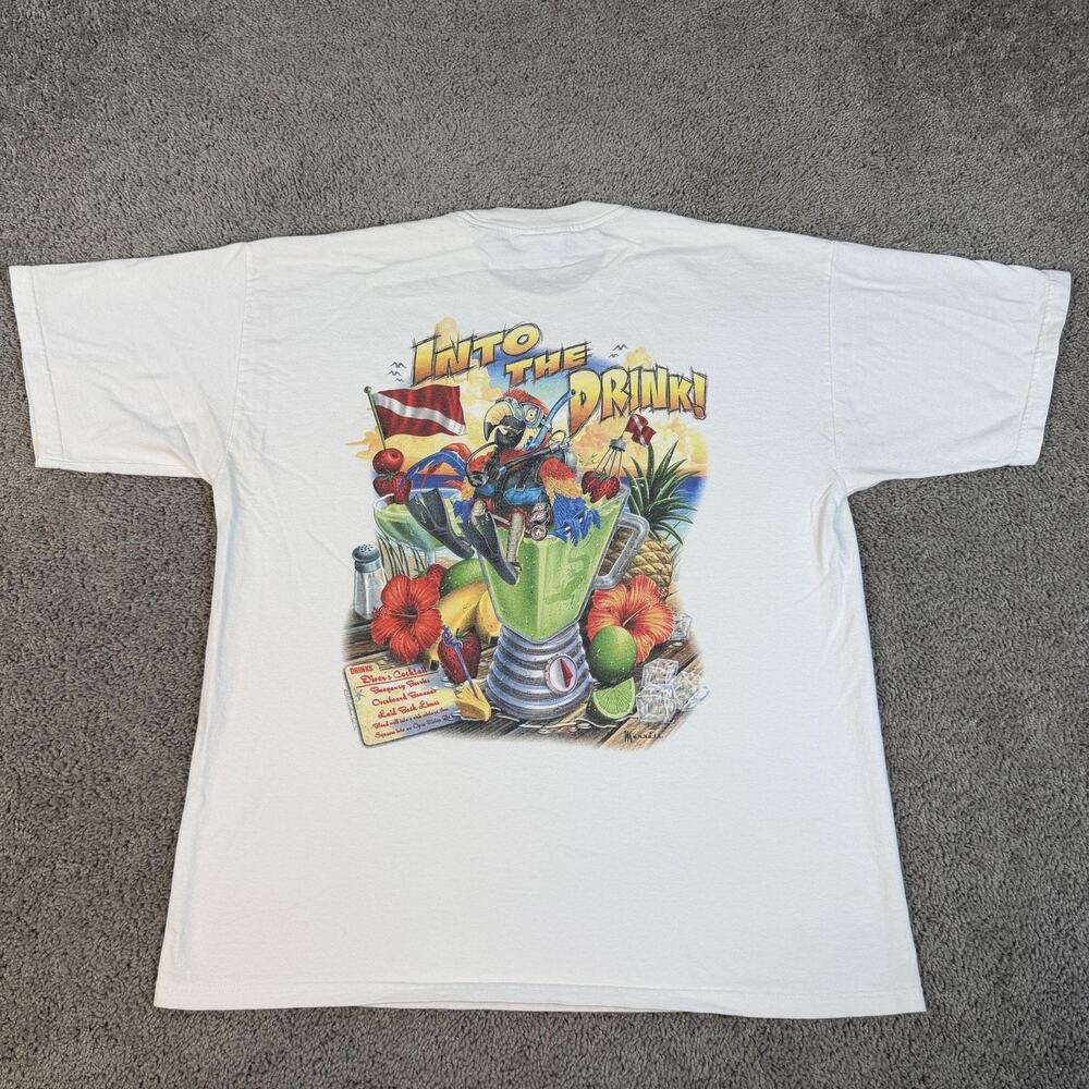 Vintage Caribbean Soul Shirt Mens XL White Into The Drink Back Graphic Tropical